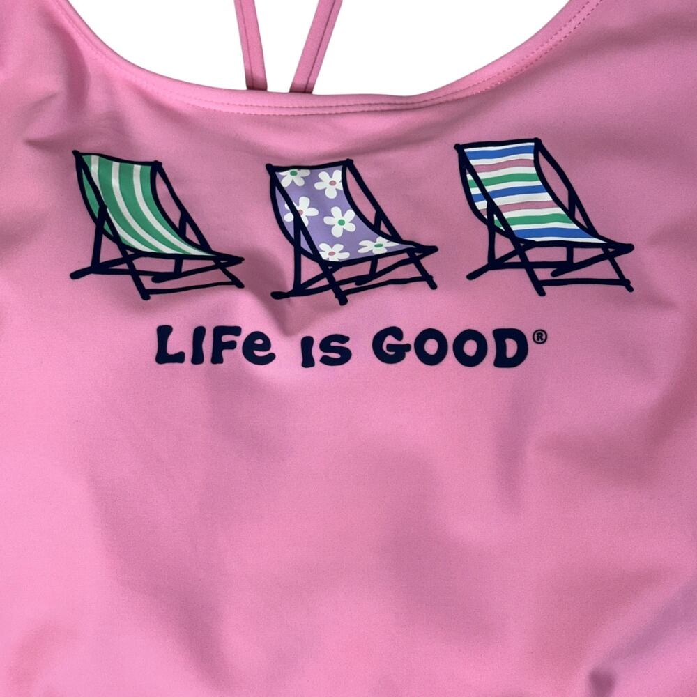 Life is Good X-Large Swimsuit One-Piece Chairs Tie-Back Scoop Neck UPF 50+ Pink - Picture 4 of 9